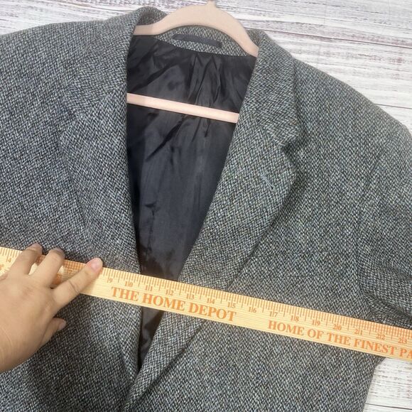 Harris Tweed Herringbone Wool Sport Coat Blazer Jacket Gray Blue 2 Button 44L - Picture 15 of 16